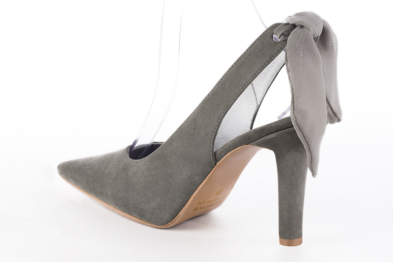 Pebble grey women's slingback shoes. Pointed toe. High slim heel. Rear view - Florence KOOIJMAN